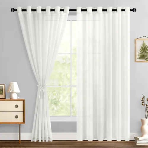 Miniatura 10 de Hiasan - Cortinas traslúcidas de gasa cortas semitransparentes con ojales y alzapaños filtrantes de luz para ventana, dormitorio, baño, 2 paneles