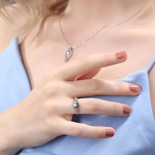 Miniatura 3 de Jeulia Juego de anillos de boda de compromiso de la noche estrellada de corte redondo, anillo de novia de plata de ley, aniversario de moda, día