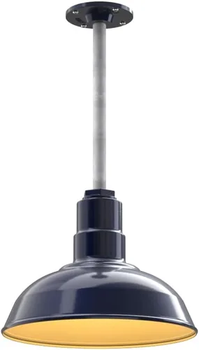 Miniatura 128 de Steel Lighting Co. El Segundo - Lámpara de granero Colgante montado en el techo Domo de 12 pulgadas Vástago de 12 pulgadas Luz de acero