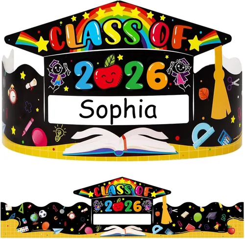 SICOHOME Gorras de papel para niños, coronas de papel para estudiantes, jardín de infantes, suministros de fiesta preescolar, ajustables