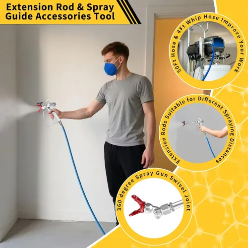 Miniatura 7 de Kit de pistola pulverizadora de pintura de 23 piezas 3600PSI, con manguera de alta presión de 50 pies, poste de extensión y puntas de pulverización