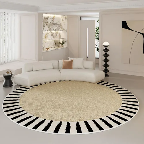 Miniatura 25 de Modernas alfombras redondas de color marfil a rayas negras para dormitorio, sala de estudio, simple moda abstracta, alfombra de área circular de 2