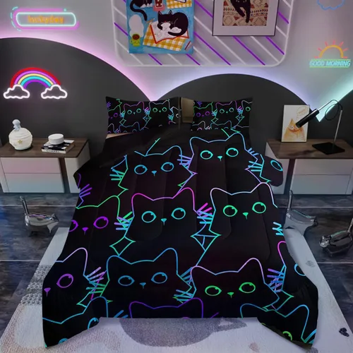 Miniatura 13 de Erosebridal Juego de ropa de cama de calavera de vaca bohemia tamaño individual para vaquero occidental, diseño de cactus y esqueletos negros, juego