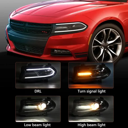 Miniatura 2 de FIONE - Para Dodge Charger Ensamble de Faros 2015 2016 2017 2018 2019 2020 2021 Halógeno Modelo Con Faros LED DRL y Luces de Señal Giratoria