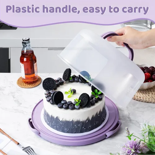 Miniatura 3 de Porta pasteles de plástico de 10 pulgadas con asa, soporte redondo para pasteles con tapa, recipiente rosa para pasteles de 6 pulgadas/8 pulgadas/10