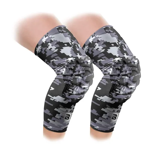 Bucwild Sports - Rodilleras acolchadas de compresión para deportes (1 par) para jóvenes y adultos, talla de baloncesto, voleibol, color negro, Camo