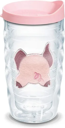 Tervis Vaso aislado de cerdo delantero y trasero con emblema y tapa rosa, 10 onzas, ondulado, transparente - tritán