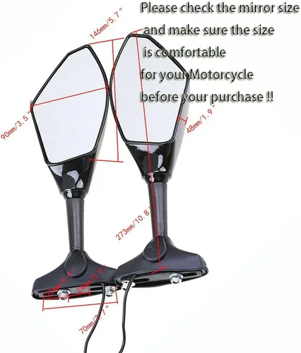 Miniatura 7 de Yibid Espejos laterales integrados para motocicleta con luz intermitente LED compatibles con Kawaski ZRX 1200S, ZZR1200, ZX-6R, 636, 6RR 1998-2006