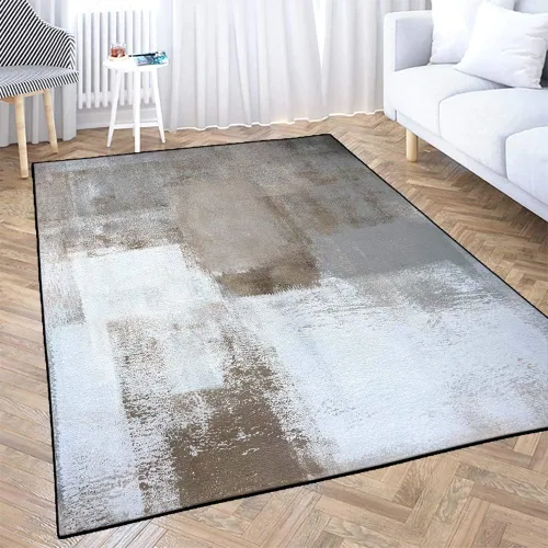 Miniatura 8 de TOMWISH - Alfombra abstracta pintada a mano en blanco y negro con pintura dorada, sala de estar, dormitorio, decoración de suelo, alfombra