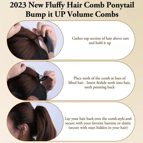 Miniatura 7 de Vodolo Peine bandette con banda elástica, 6 piezas de accesorios para el cabello para peinados fáciles y elegantes, cola de caballo Bump it Up