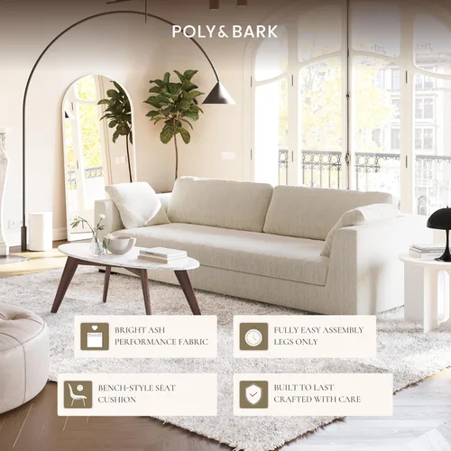 Miniatura 5 de POLY & BARK Sofá Capri de 99 pulgadas, tapizado en tela de rendimiento, diseño de brazo cuadrado con cojines sueltos y marco sólido, totalmente