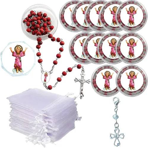 Divino Nino Divino Niño Jesús Perfumado Rosario (12 PCS) Recuerdos de presentacion de 3 años Bautismo Party Favor Baby Jesus (rojo)