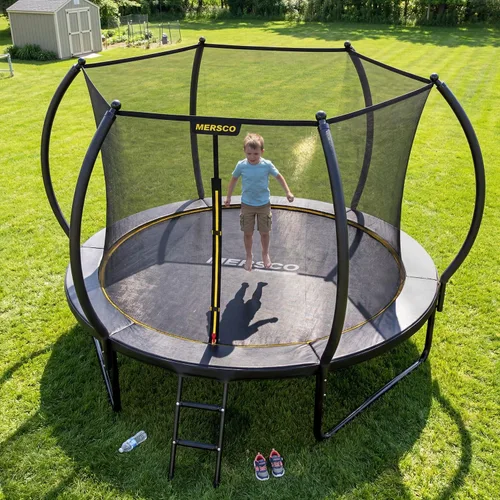 Miniatura 9 de Mersco Trampolín para exteriores de 10 pies, 12 pies, 14 pies, con recinto y escalera, cama elástica recreativa aprobada por ASTM para niños