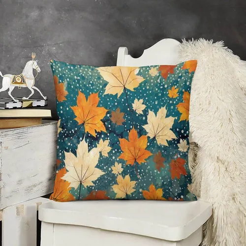 Miniatura 16 de Fundas de almohada de hojas de arce punteadas naranjas y amarillas, fundas de almohada de cosecha de temporada naranja cuadrado para sofá, sala