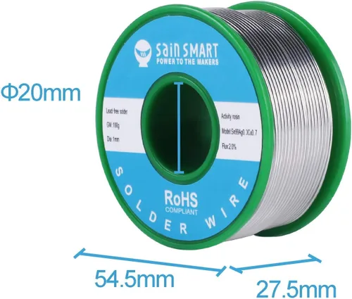 Miniatura 3 de SainSmart Alambre de soldadura sin plomo de 3.53 oz 0.039 in con Rosin2 Sn97 Cu0.7 Ag0.3, soldadura de alambre de estaño para soldadura eléctrica