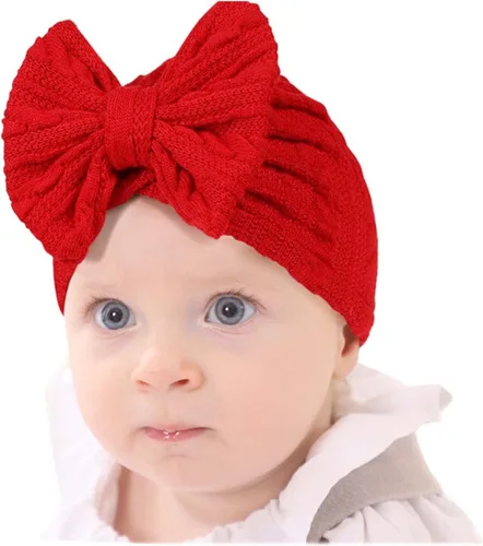 Miniatura 15 de Gorro de punto para bebé con lazos lindos turbante para envolver el sombrero (MZ6)