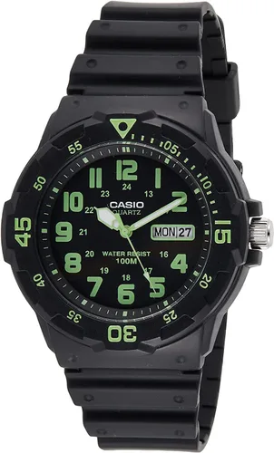 Miniatura 6 de Casio MRW200H Series Unisex Analog Watch 100M WR Stainless Steel Case Resin Band 2 Hand Analog (HR, Min, SEC) Date Display Screw Down
