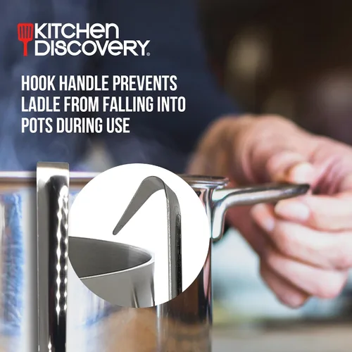 Miniatura 3 de Cucharón colador de acero inoxidable – Kitchen Discovery – Cucharón colador 2 en 1 para sopas y guisos drena líquidos de sólidos. Cucharón