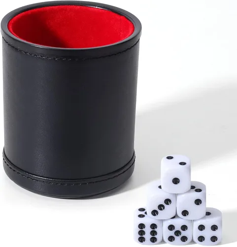 Miniatura 4 de Juego de dados de piel sintética con forro de fieltro con 6 dados de puntos (negro, paquete de 1)