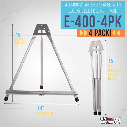 Miniatura 2 de U.S. Art Supply Caballete de aluminio de 15 pulgadas de alto para pintar (paquete de 4), soporte plegable ajustable, caballete de arte portátil