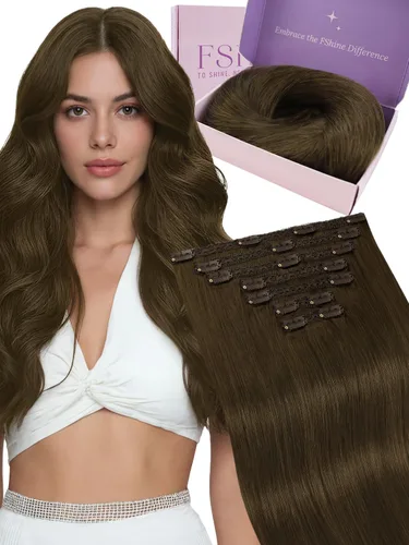 Miniatura 41 de Fshine Extensiones de cabello con broches, 22 pulgadas, 7 unidades, color marrón oscuro, doble trama, extensiones de cabello humano real con clip