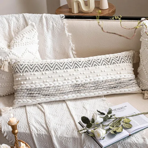 Miniatura 8 de BlissBlush Fundas de Almohada Decorativas Boho Beige Marrón 18X18, Funda de Almohada de Acento Bohemio, Funda de Almohada con Textura
