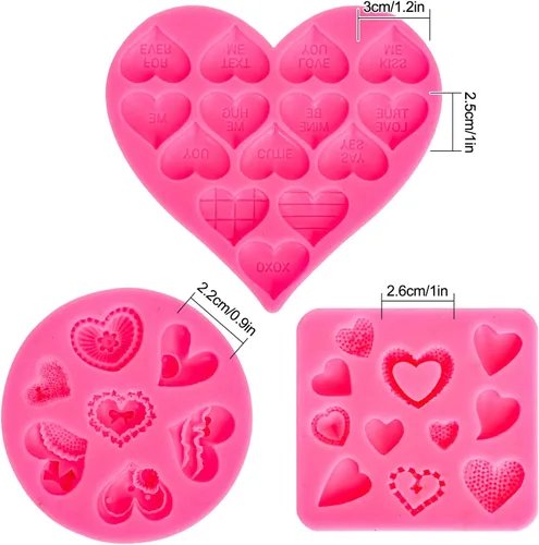 Miniatura 2 de Whaline 3 moldes de silicona 3D para el día de San Valentín, diseño de corazón de conversación, molde de silicona 3D Love You XOXO Letra Cupcake