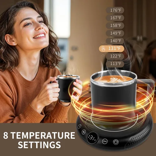 Miniatura 2 de Calentador de taza de café, calentador eléctrico de tazas para escritorio, plato calentador de velas con pantalla de temperatura, ajuste de 8