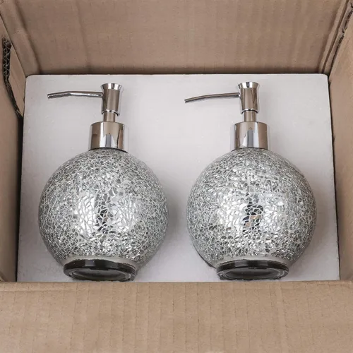 Miniatura 5 de WHOLE HOUSEWARES Dispensador de jabón de manos de mosaico de vidrio para baño Botella de loción para cocina, baño con bomba de plástico cromado