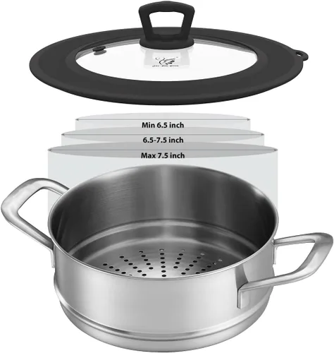Miniatura 3 de Tapa universal de vidrio templado ventilado para sartén con borde de silicona resistente al calor, cubierta de tapa de salpicaduras de microondas