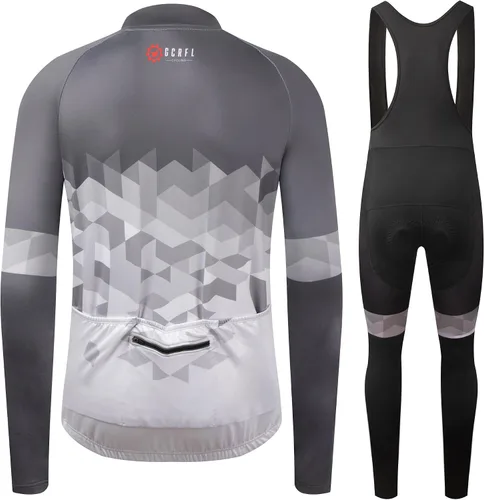 Miniatura 2 de GCRFL Winter Cycling Jersey Sets Thermal Fleece Bike Jersey + Bib Pants, Long Sleeve Cycling Clothing Sets for Man