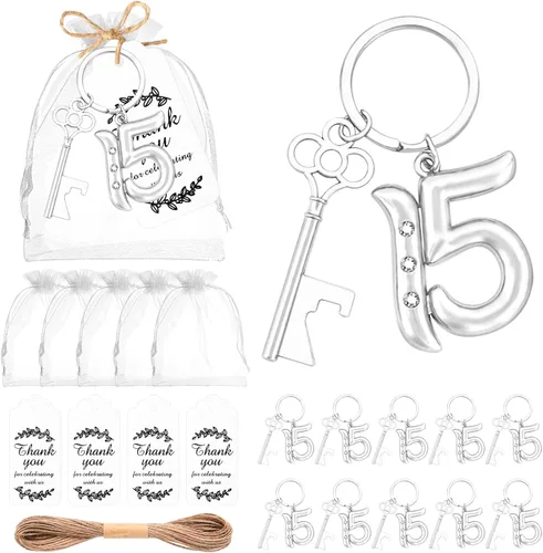 Miniatura 8 de 24 llaveros de Quinceañera para 15º Quinceañera, llavero a granel para fiesta de cumpleaños de 15, llavero de cerveza 15, abrebotellas, boda