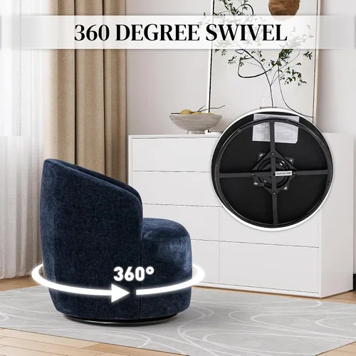 Miniatura 3 de Juego de 2 sillas giratorias de barril, sillas redondas giratorias de 360 grados, modernas sillas tapizadas con brazos redondos, silla de barril