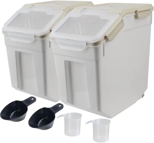 Miniatura 12 de AnRui Contenedor hermético de almacenamiento de harina de 25 libras, cubo de almacenamiento de granos de plástico, dispensador de cereales de arroz