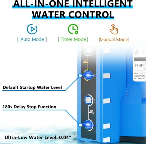 Miniatura 3 de FOTING Bomba de sumidero 3/4HP Bomba de agua sumergible automática de 4 modos, 2400 GPH termoplástica eléctrica portátil bomba de agua