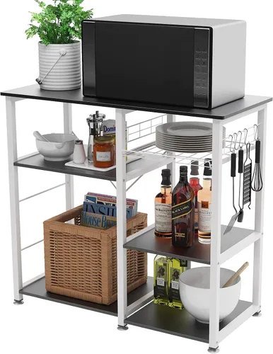 sogesfurniture Estante de cocina de 3 niveles para panadero, soporte para microondas con almacenamiento y cajón, estante para estación de trabajo,