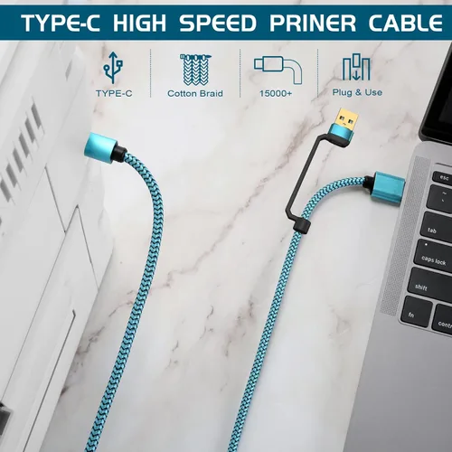 Miniatura 3 de Cables de impresora USB C/A de 10 pies, cable de impresora USB C/A a USB de nailon trenzado [nunca se rompe] de alta velocidad [Plug and Play]