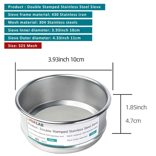 Miniatura 2 de 304 Acero inoxidable Malla de Laboratorio, 325 Malla (0.045mm) Abertura Tamiz de Prueba, 4 pulgadas (10cm) Tamices de Prueba de Análisis Estándar