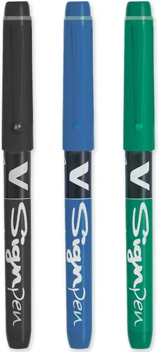 PILOT V Sign Pen - Rotuladores fineliner - Punta de punta de punta de 0.079 in - Ancho de línea de 0.024 in - Paquete de 3 profesores - Negro, azul