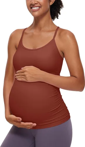 CRZ YOGA Butterluxe - Camiseta sin mangas de maternidad con espalda en Y para mujer, fruncida, básica, sin mangas, atlética, para yoga