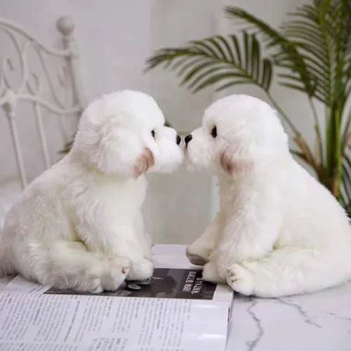 Miniatura 5 de Perro maltés de peluche realista de 14 pulgadas, juguetes de peluche para cachorros, almohada de felpa suave para cumpleaños para niños y adultos