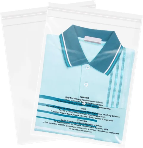 Bolsas de polietileno transparente autosellantes de 9 x 12 pulgadas (100 unidades) con advertencia de asfixia para embalaje, envío, ropa, camisas y