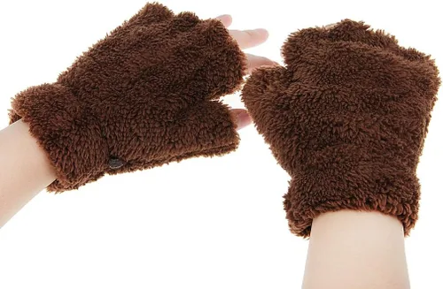 Miniatura 24 de FakeFace Lindos guantes de felpa de piel sintética sin dedos para niñas y mujeres