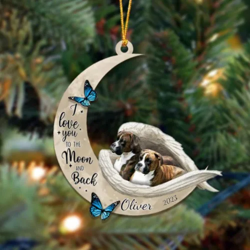 Miniatura 7 de Adorno colgante personalizado de ángel durmiendo en la luna, perro sabueso afgano, nombre personalizado, acrílico impreso en 2D plano – cumpleaños