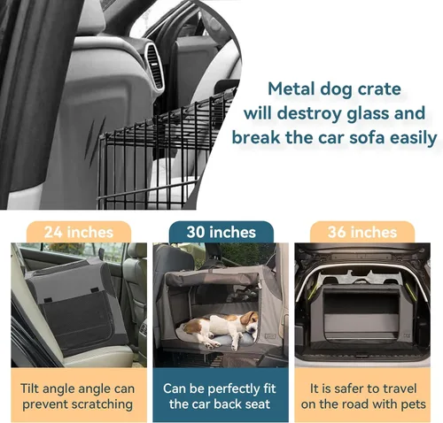 Miniatura 5 de PETSFIT Jaula de viaje para perros, jaula para perros de lados suaves, estructura ajustable resistente de 36 pulgadas, fácil de instalar, jaula Gris