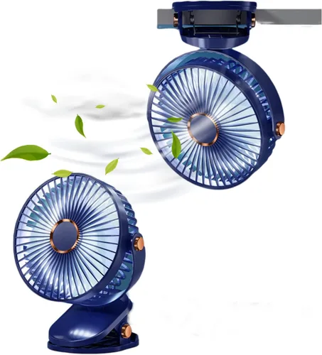 Ventilador de escritorio con clip con luces, recargable por USB, 2400 mAh, 5 niveles de velocidad de flujo de aire, ventilador personal portátil de
