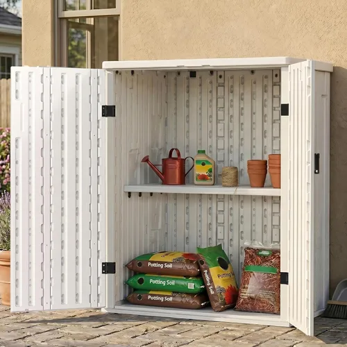 EHHLY Gabinete de Almacenamiento Pequeño y Resistente para Exterior Impermeable, Gabinete de Almacenamiento de Garaje de 14 pies cúbicos con 2