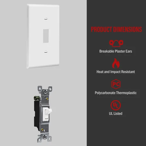 Miniatura 3 de ENERLITES Paquete de placas de pared con luz de palanca, interruptor eléctrico de un solo polo, 15 A 120-277 V, tornillo de puesta a tierra, grado