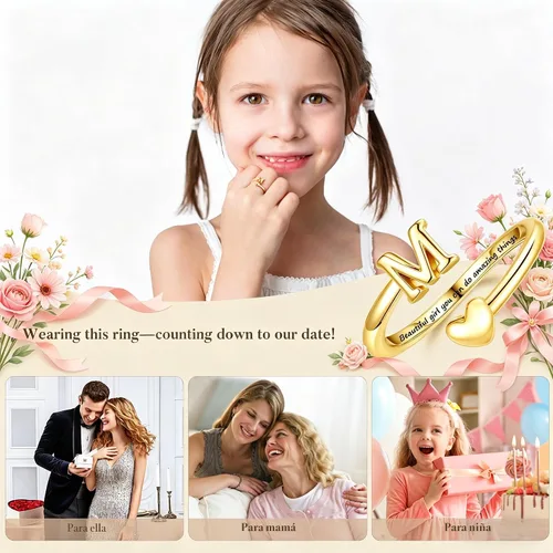 Miniatura 3 de Turandoss Regalos para el día de San Valentín para adolescentes, anillos de oro para niños, chapados en oro de 14 quilates con inicial para letra A