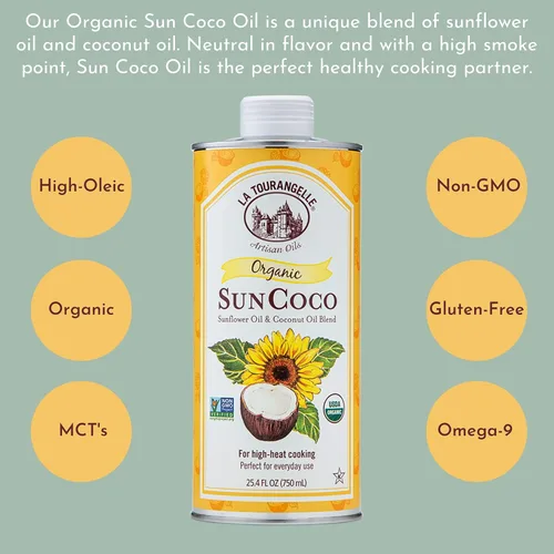 Miniatura 5 de La Tourangelle, aceite de coco orgánico, mezcla única de aceite de girasol orgánico alto en oleico y aceite de coco refinado orgánico, para cocinar